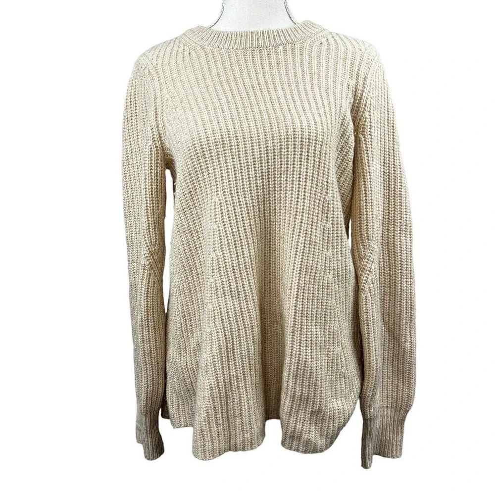 Athleta Cream Sierra Crew Neck Wool Sweater S Chunky Shaker Knit